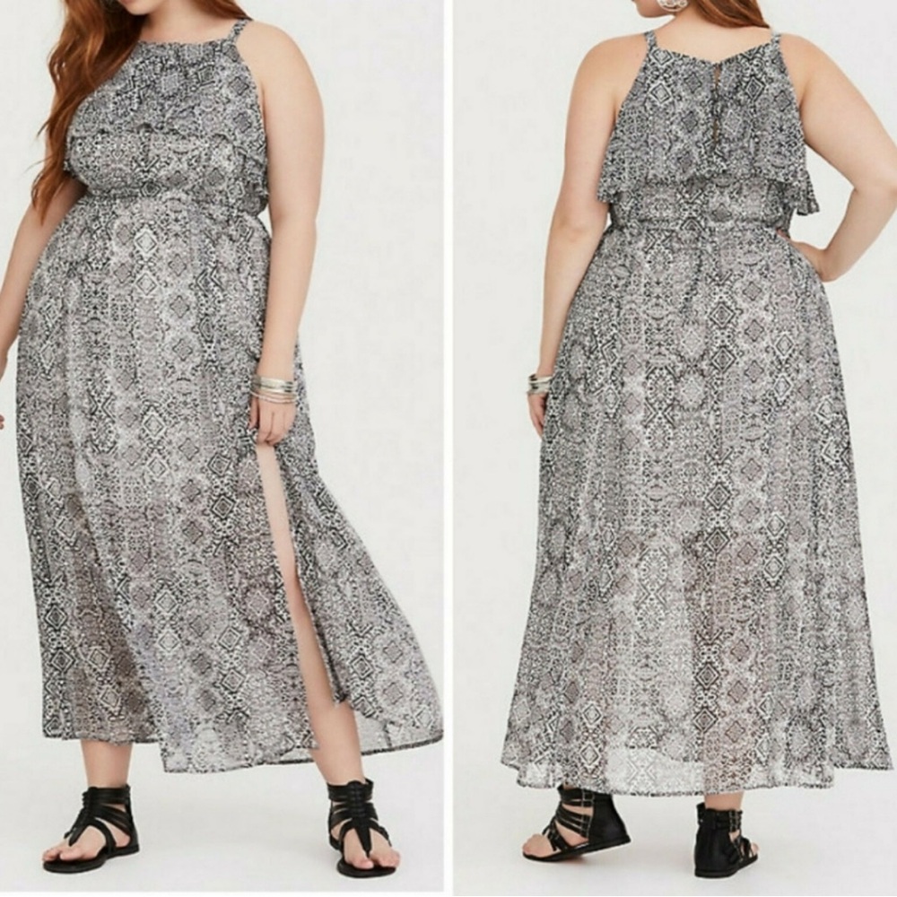 Torrid Ikat Highneck Ruffle Chiffon Tank Maxi Dress, Size 1, New With Tags.